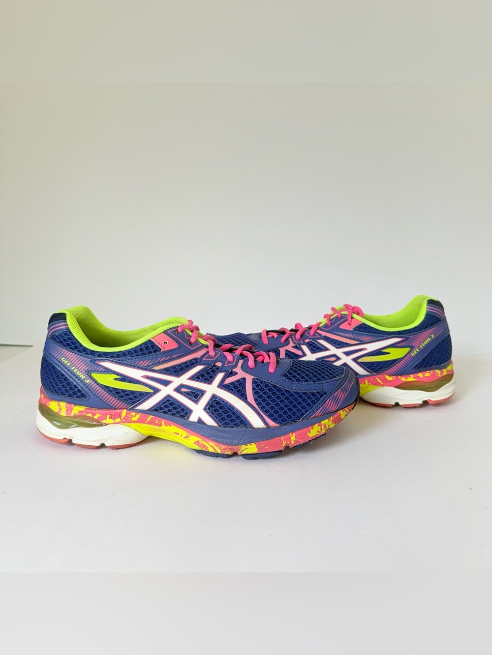 ASICS Gel Flux 3 Womens Running Shoes Blue Pink Neon Athletic Sneakers Size 11